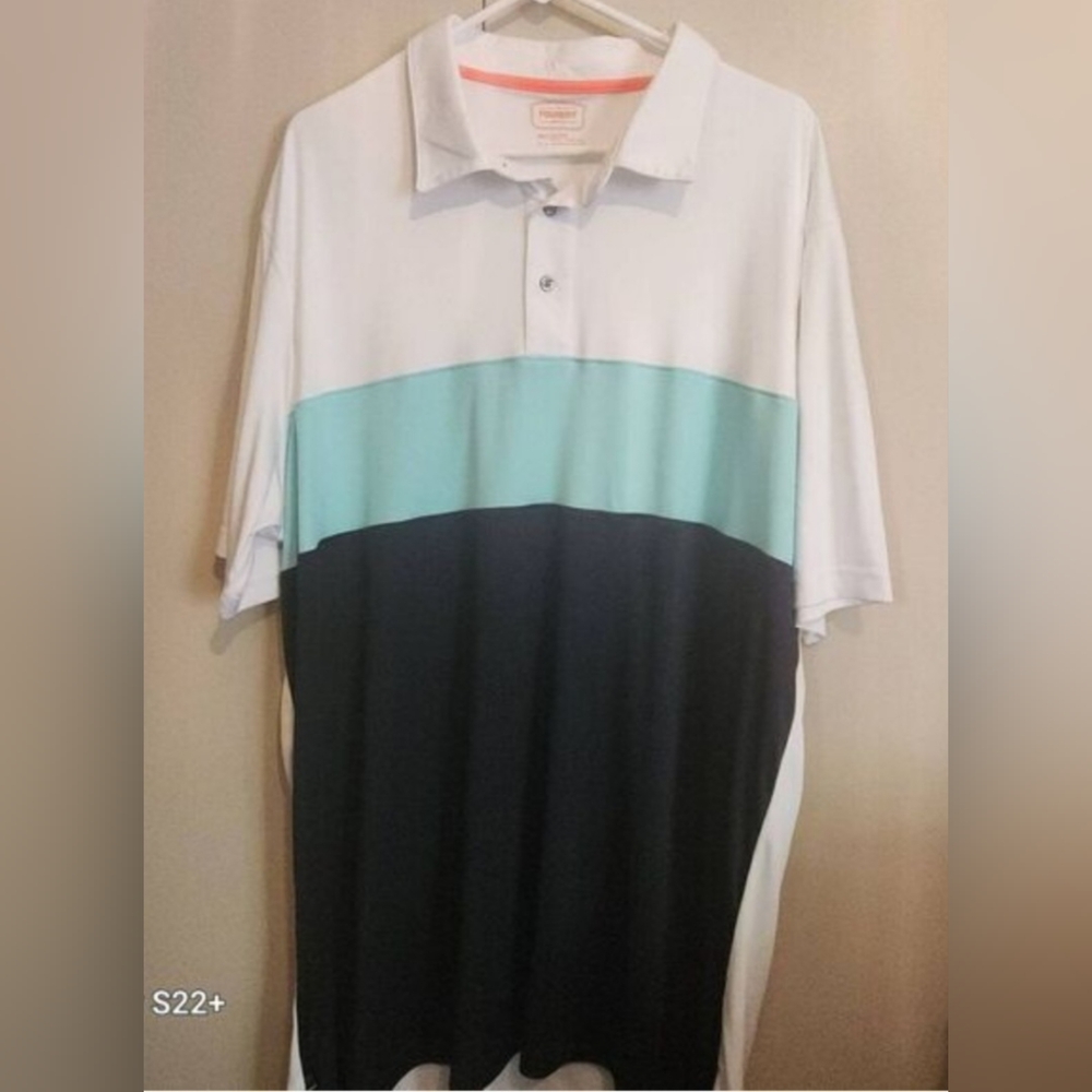 M55 The Foundry Supply Co. Men's Colorblock Polo Shirt - White, Mint & Black